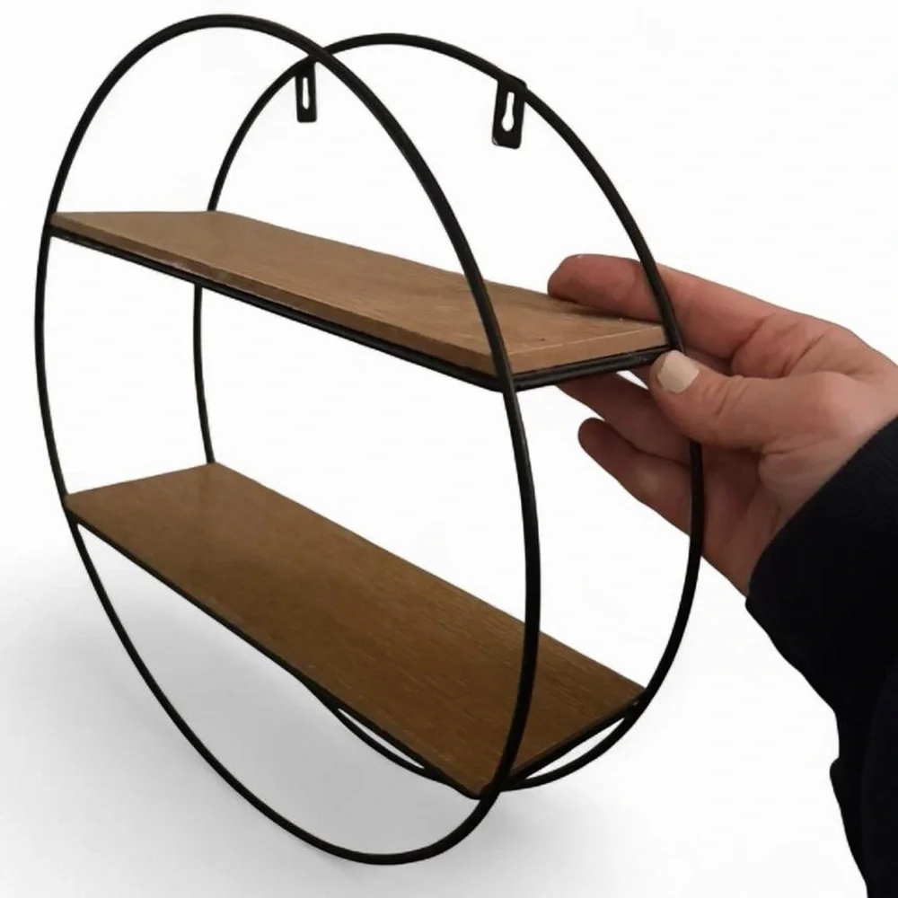 Round Black and Brown Wall Shelf